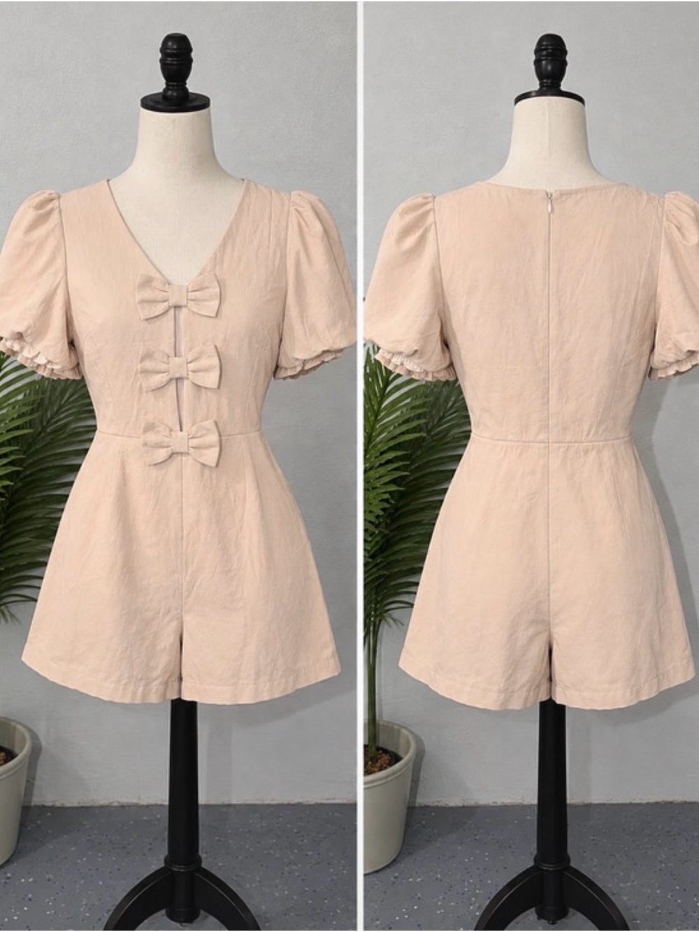 Elegant Bow-Front Cream Romper